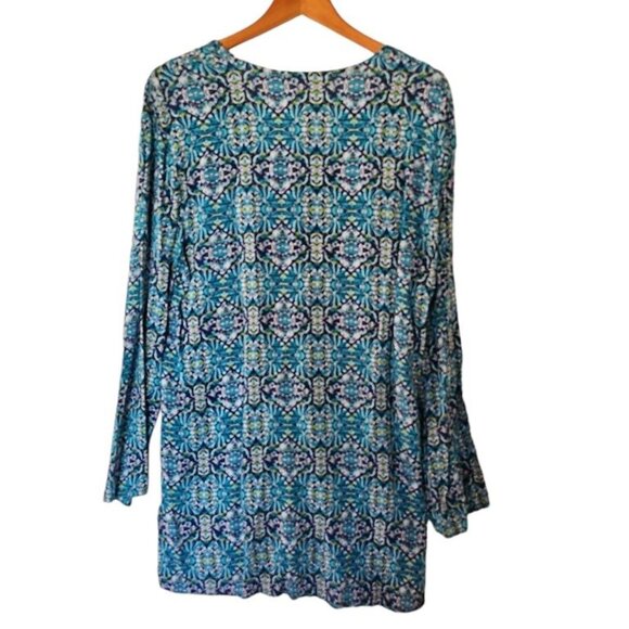 La Blanca Lace Up V-Neck Tunic Blue Floral Figural‎ Print XL - Picture 10 of 13